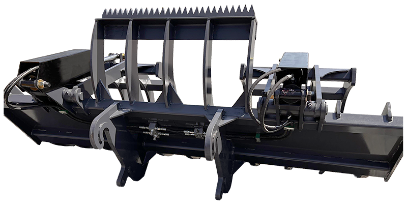 RakeLdr Custom 10ft Loader Rake 2in Tines 36in Wide Hyd Top Clamps With Cutting Edge 03 800px